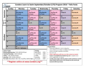 Condors Schedule sept oct 2016