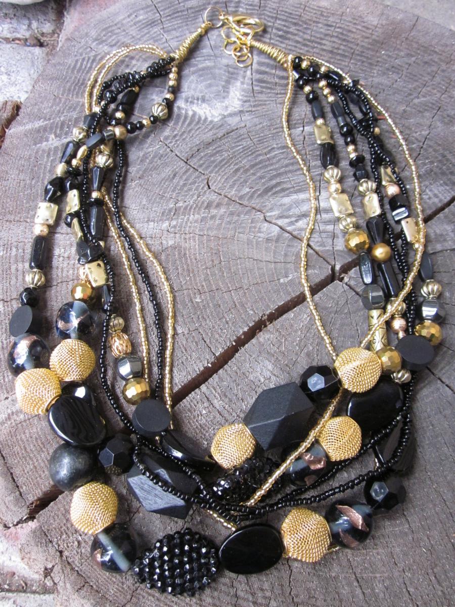 black and gold beaded statement necklace 