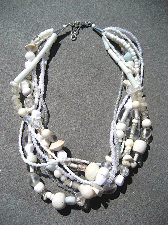 white multistrand beaded necklace 
